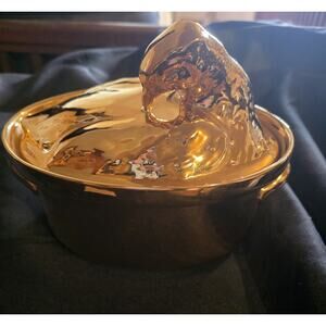 Vintage Hall China Golden Glo Chicken Casserole Dish Hen On Nest Covered Baker